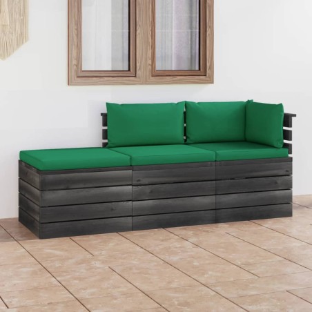 vidaXL Muebles de jardín de palets 3 piezas cojines madera maciza pino