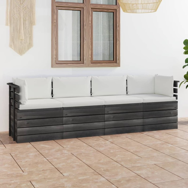 vidaXL Sofá de palets de jardín 4 plazas y cojines madera maciza pino vidaXL Sofá de palets de jardín 4 plazas y cojines madera maciza pino