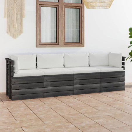 vidaXL Sofá de palets de jardín 4 plazas y cojines madera maciza pino