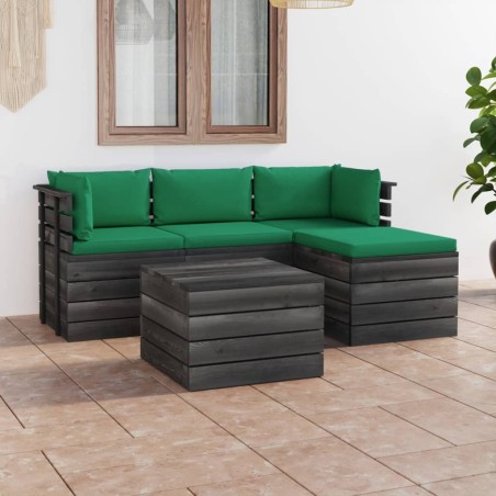 vidaXL Muebles de palés de jardín 5 piezas cojines madera maciza pino