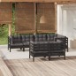 vidaXL Muebles de jardín 7 pzas y cojines negro madera maciza de pino vidaXL Muebles de jardín 7 pzas y cojines negro madera maciza de pino