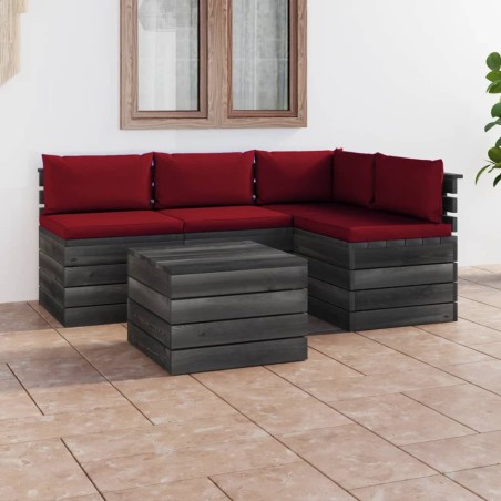 vidaXL Muebles de palés de jardín 5 piezas cojines madera maciza pino