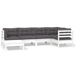 vidaXL Muebles de jardín 6 pzas con cojines blanco madera maciza pino