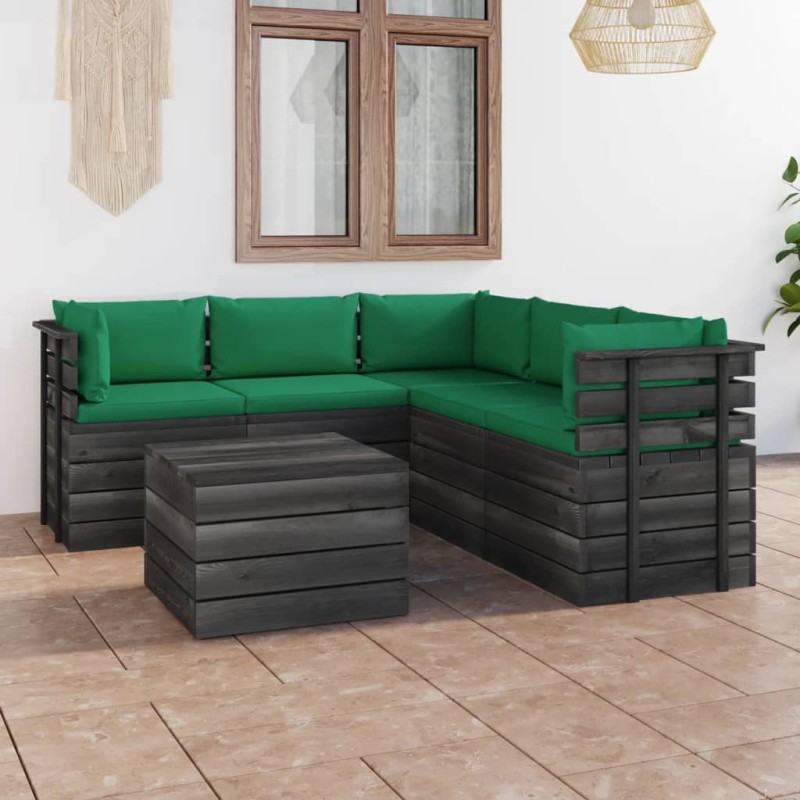 vidaXL Muebles de palets de jardín 6 piezas cojines madera maciza pino vidaXL Muebles de palets de jardín 6 piezas cojines madera maciza pino