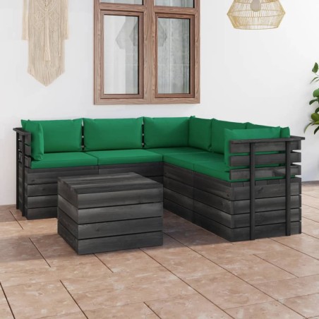 vidaXL Muebles de palets de jardín 6 piezas cojines madera maciza pino