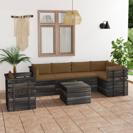 vidaXL Muebles de palets para jardín 7 pzas cojines madera maciza pino