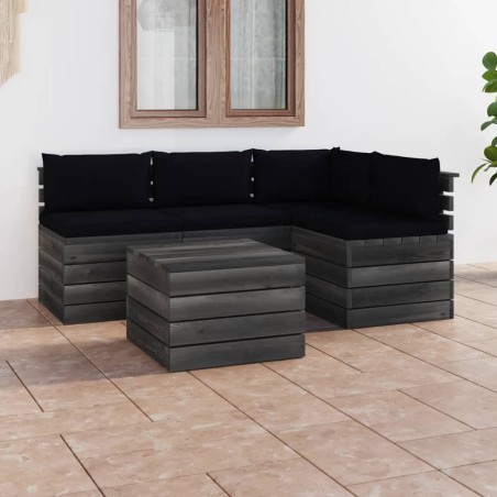 vidaXL Muebles de palés de jardín 5 piezas cojines madera maciza pino