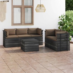vidaXL Muebles de palets de jardín 6 piezas cojines madera maciza pino