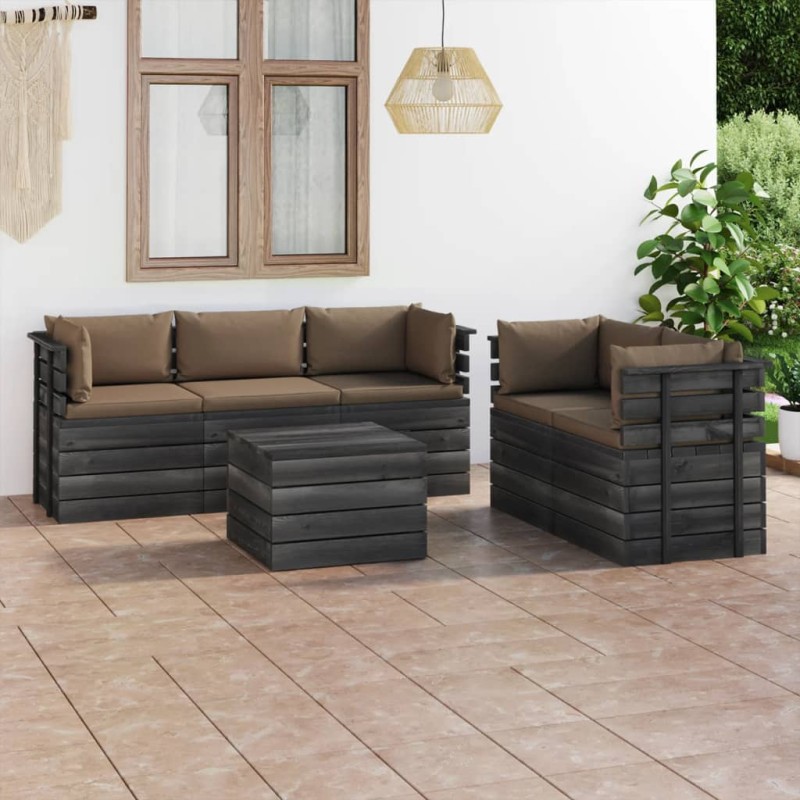 vidaXL Muebles de palets de jardín 6 piezas cojines madera maciza pino vidaXL Muebles de palets de jardín 6 piezas cojines madera maciza pino