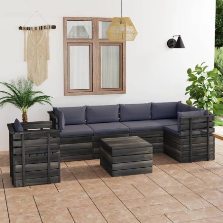 vidaXL Muebles de palets para jardín 7 pzas cojines madera maciza pino