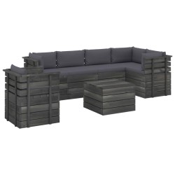 vidaXL Muebles de palets para jardín 7 pzas cojines madera maciza pino