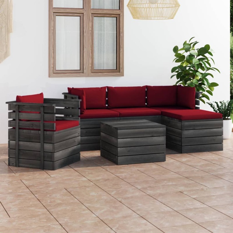 vidaXL Muebles de palés de jardín 6 piezas cojines madera maciza pino vidaXL Muebles de palés de jardín 6 piezas cojines madera maciza pino