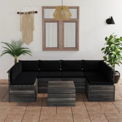 vidaXL Muebles de palets para jardín 7 pzas cojines madera maciza pino
