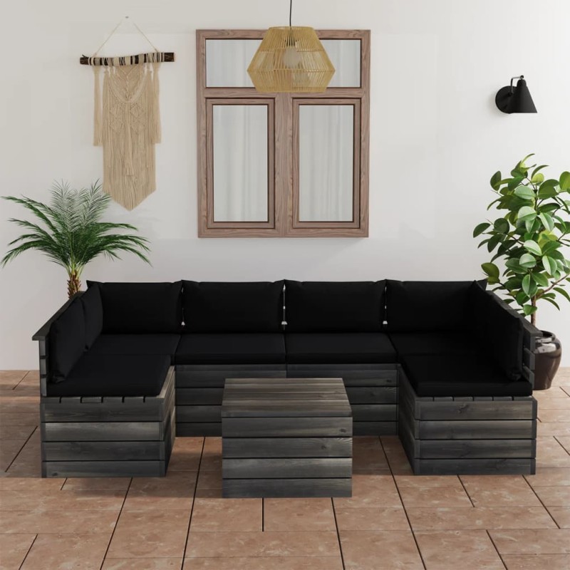 vidaXL Muebles de palets para jardín 7 pzas cojines madera maciza pino vidaXL Muebles de palets para jardín 7 pzas cojines madera maciza pino