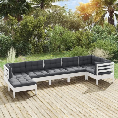 vidaXL Muebles de jardín 8 pzas con cojines blanco madera de pino