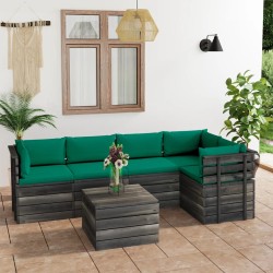 vidaXL Muebles de palets para jardín 6 pzas cojines madera maciza pino