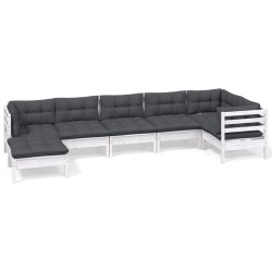 vidaXL Muebles de jardín 8 pzas con cojines blanco madera de pino