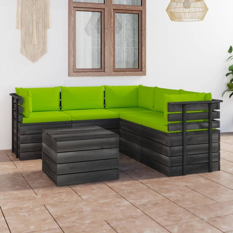 vidaXL Muebles de palets de jardín 6 piezas cojines madera maciza pino