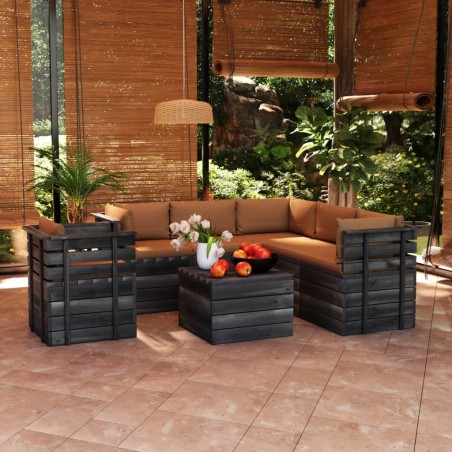 vidaXL Muebles de palets de jardín 7 piezas cojines madera maciza pino