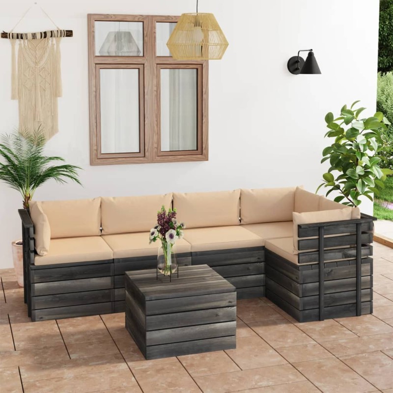 vidaXL Muebles de palets para jardín 6 pzas cojines madera maciza pino vidaXL Muebles de palets para jardín 6 pzas cojines madera maciza pino