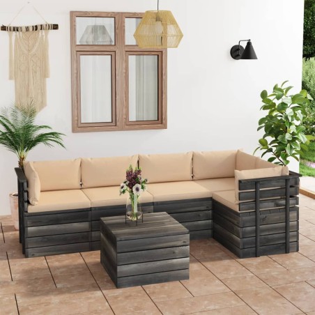 vidaXL Muebles de palets para jardín 6 pzas cojines madera maciza pino