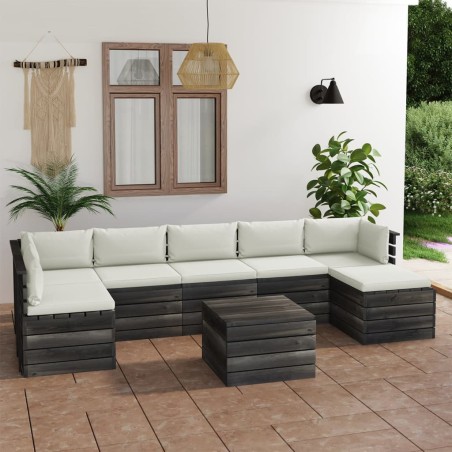 vidaXL Muebles de palets para jardín 8 pzas cojines madera maciza pino