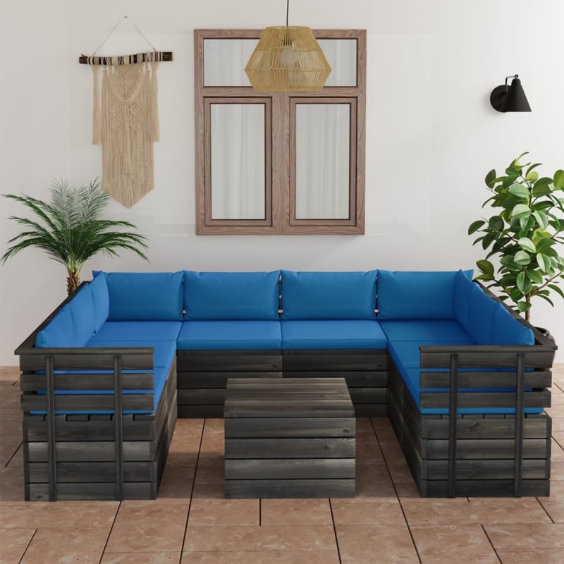 vidaXL Muebles de palets para jardín 9 pzas cojines madera maciza pino vidaXL Muebles de palets para jardín 9 pzas cojines madera maciza pino