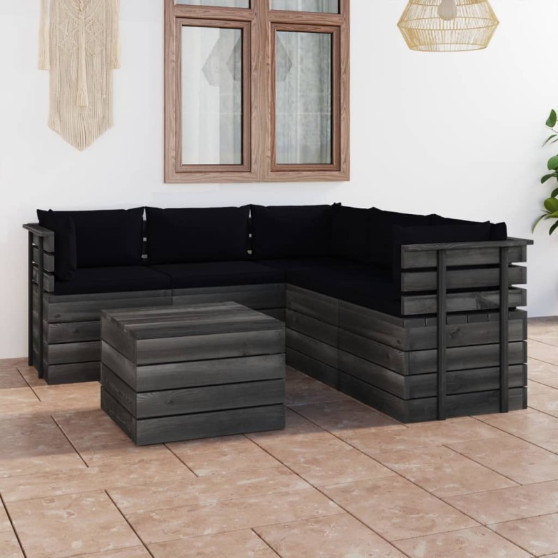 vidaXL Muebles de palets de jardín 6 piezas cojines madera maciza pino vidaXL Muebles de palets de jardín 6 piezas cojines madera maciza pino