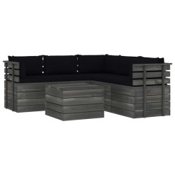 vidaXL Muebles de palets de jardín 6 piezas cojines madera maciza pino