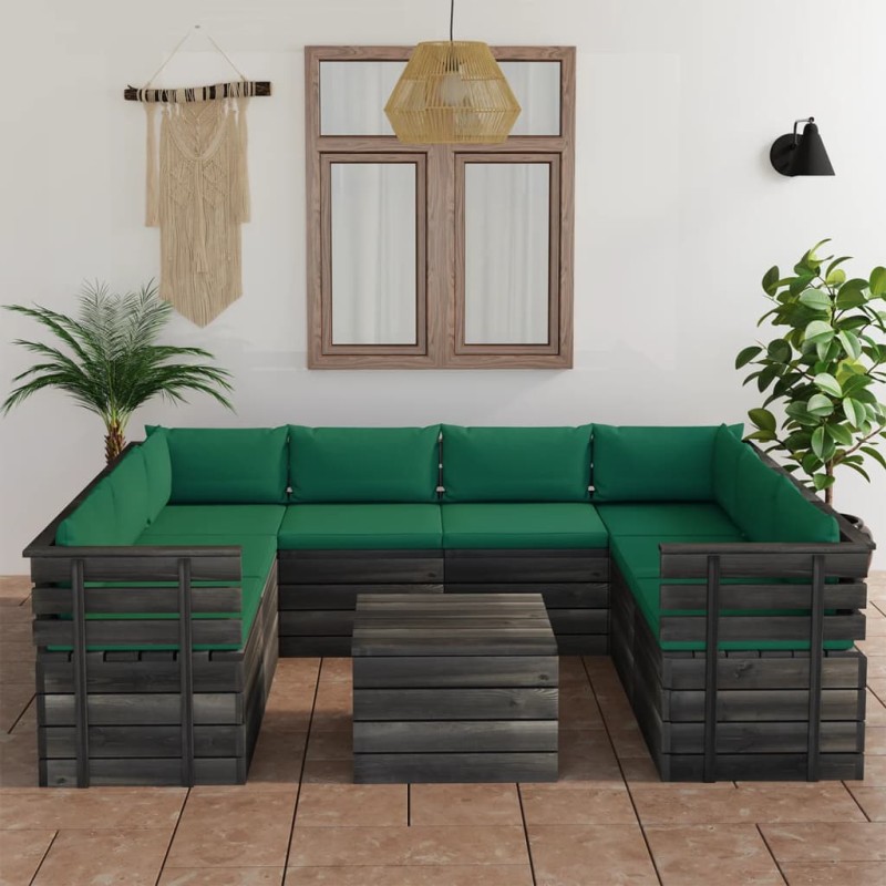vidaXL Muebles de palets para jardín 9 pzas cojines madera maciza pino vidaXL Muebles de palets para jardín 9 pzas cojines madera maciza pino