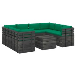 vidaXL Muebles de palets para jardín 9 pzas cojines madera maciza pino
