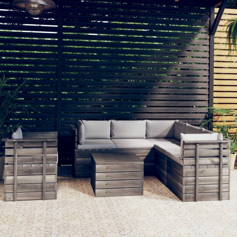 vidaXL Muebles de palets de jardín 7 piezas cojines madera maciza pino vidaXL Muebles de palets de jardín 7 piezas cojines madera maciza pino