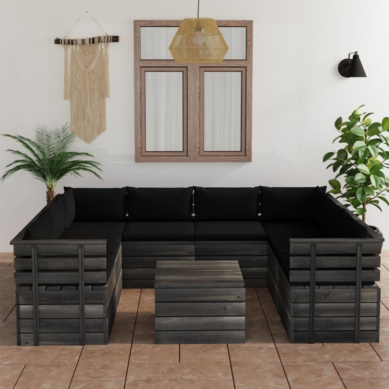 vidaXL Muebles de palets para jardín 9 pzas cojines madera maciza pino