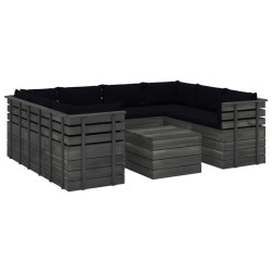 vidaXL Muebles de palets para jardín 9 pzas cojines madera maciza pino
