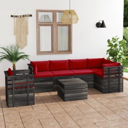 vidaXL Muebles de palets para jardín 7 pzas cojines madera maciza pino