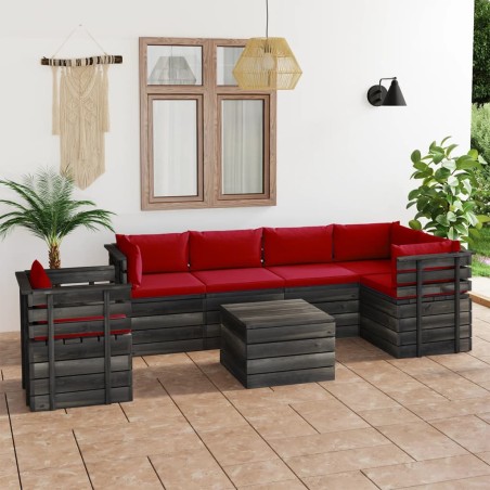 vidaXL Muebles de palets para jardín 7 pzas cojines madera maciza pino