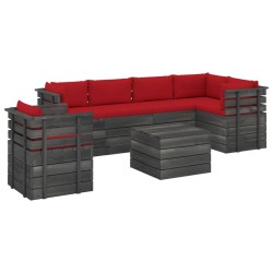 vidaXL Muebles de palets para jardín 7 pzas cojines madera maciza pino