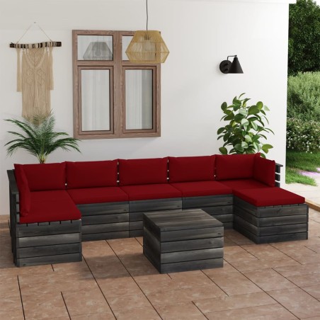 vidaXL Muebles de palets de jardín 8 pzas cojines madera maciza pino