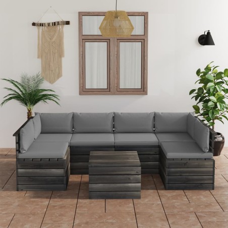 vidaXL Muebles de palets para jardín 7 pzas cojines madera maciza pino