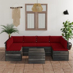 vidaXL Muebles de palets para jardín 7 pzas cojines madera maciza pino