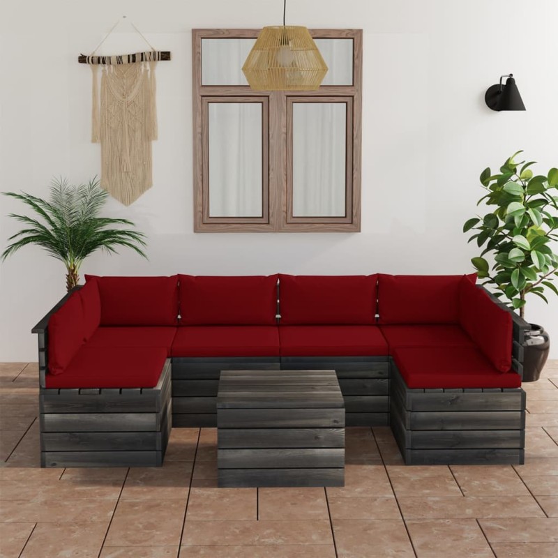 vidaXL Muebles de palets para jardín 7 pzas cojines madera maciza pino