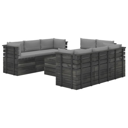 vidaXL Muebles de palets para jardín 9 pzas cojines madera maciza pino
