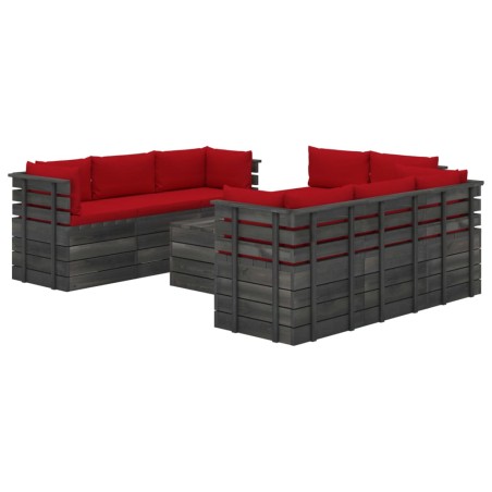 vidaXL Muebles de palets para jardín 9 pzas cojines madera maciza pino