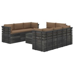 vidaXL Muebles de palets para jardín 9 pzas cojines madera maciza pino