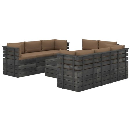 vidaXL Muebles de palets para jardín 9 pzas cojines madera maciza pino