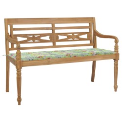 vidaXL Banco Batavia madera maciza teca y cojín estampado hojas 150 cm