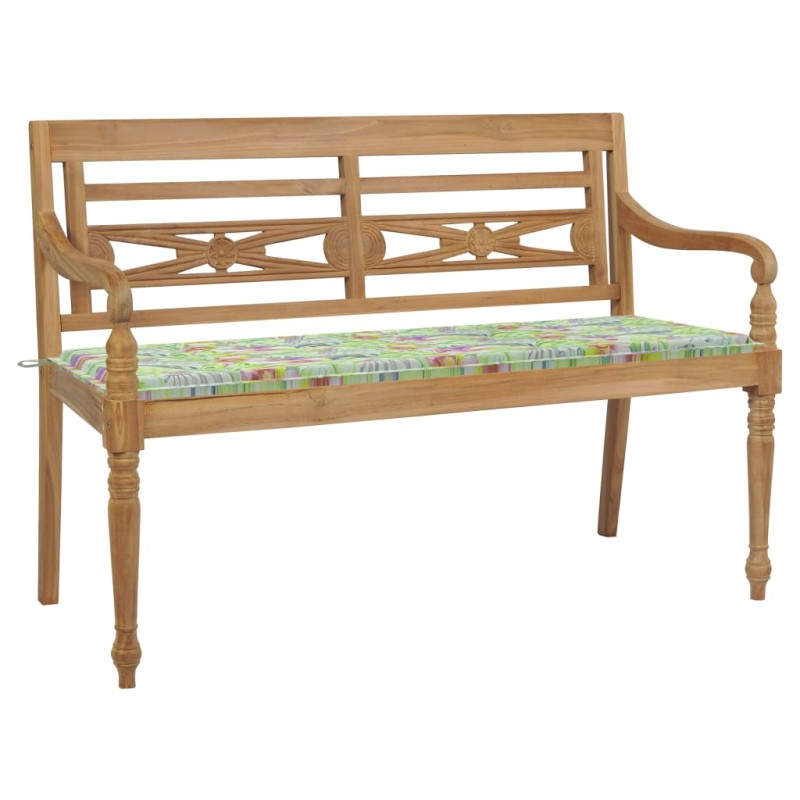 vidaXL Banco Batavia madera maciza teca y cojín estampado hojas 150 cm vidaXL Banco Batavia madera maciza teca y cojín estampado hojas 150 cm