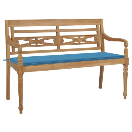 vidaXL Banco Batavia madera maciza de teca con cojín azul 150 cm