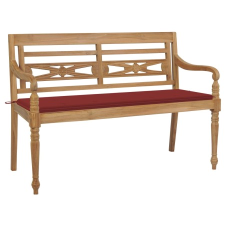 vidaXL Banco Batavia madera maciza de teca con cojín rojo 150 cm
