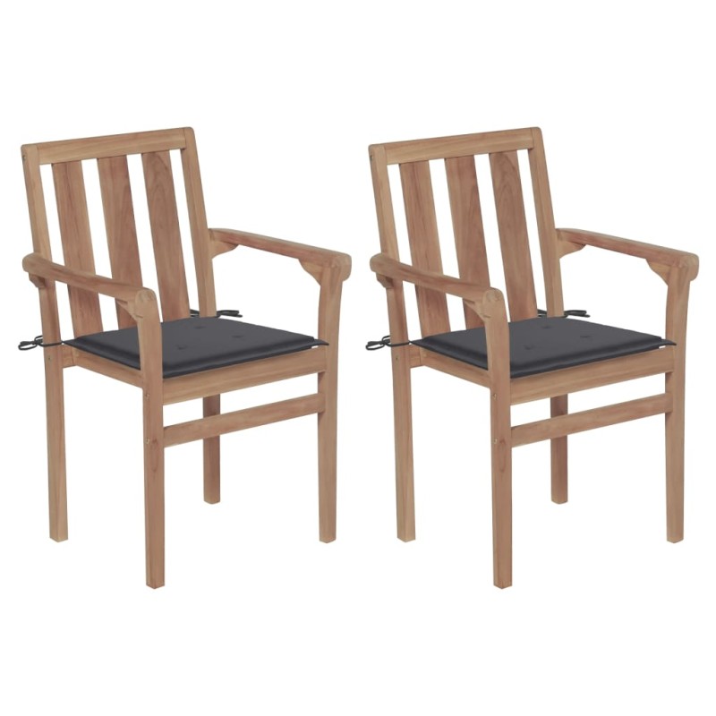 vidaXL Sillas de jardín 2 uds con cojines antracita madera de teca vidaXL Sillas de jardín 2 uds con cojines antracita madera de teca